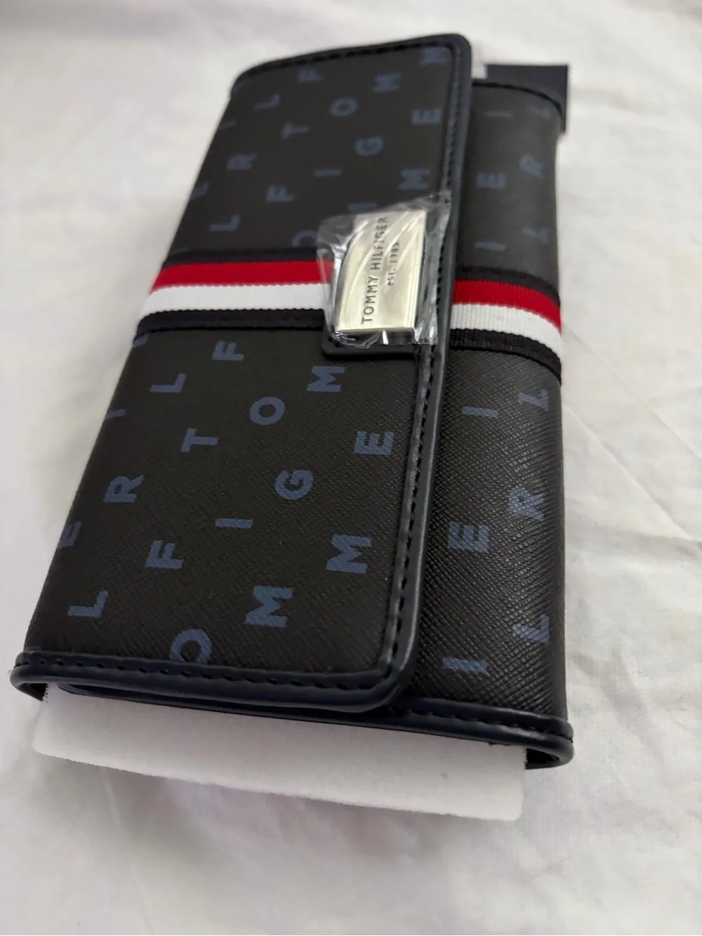 Tommy Hilfiger Navy Trifold Wallet Red-White Stripe NWT